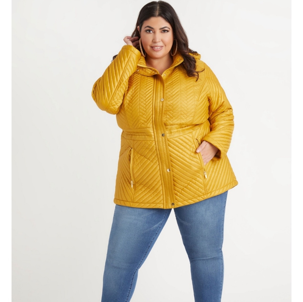 Ashley Stewart Quilted Anorak Detachable Hood Full Zip Coat
